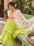 Limited Edit Embroidered Linen Saree | White