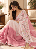 Limited Edit Embroidered Linen Saree | White