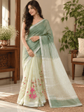 Limited Edit Embroidered Linen Saree | Green