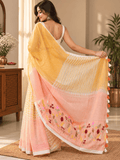 Limited Edit Embroidered Linen Saree | Yellow