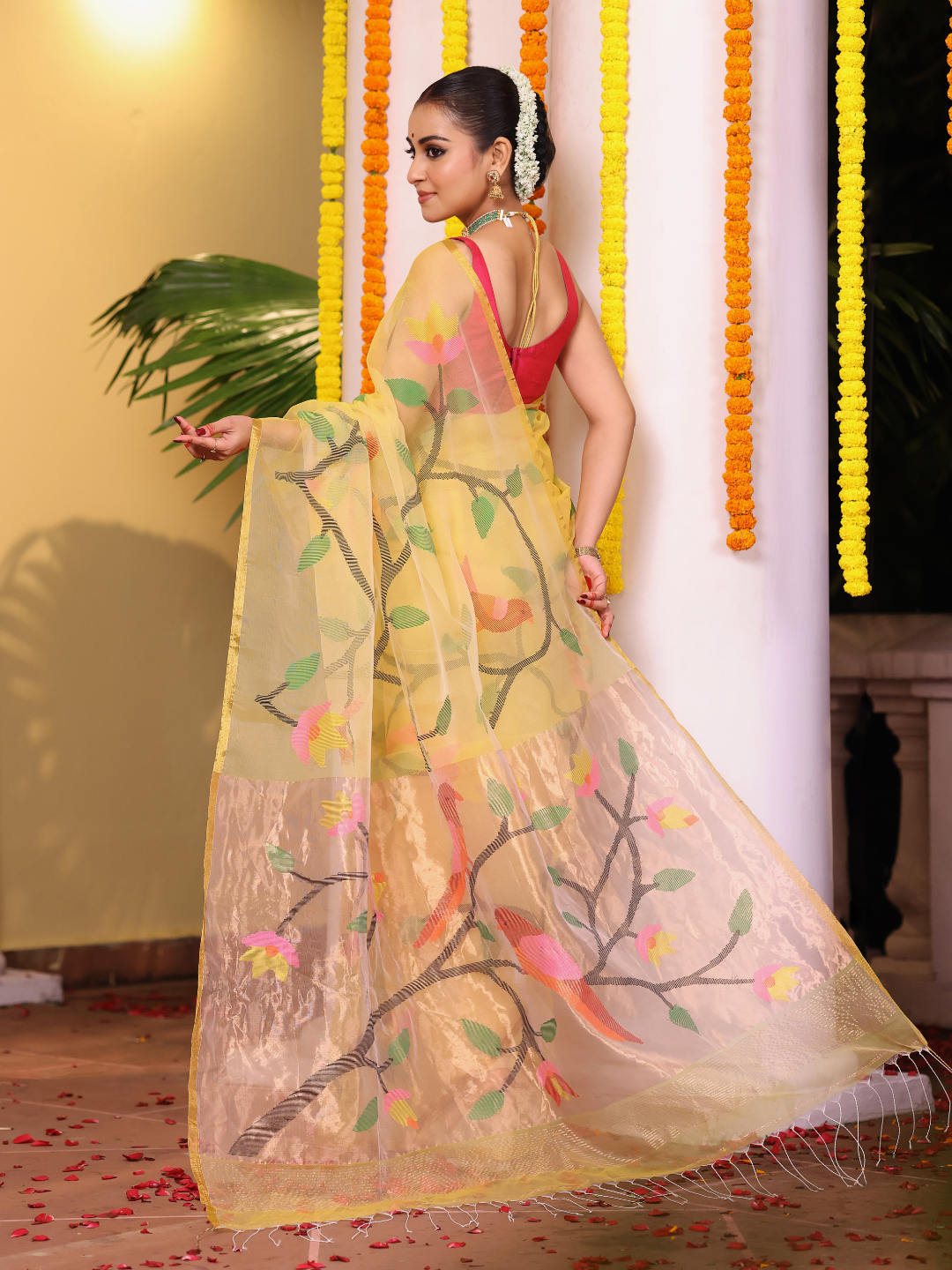Tissue Muslin Jamdani Saree With Golden Yellow - 108