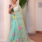 Handwoven Pure Jamdani Muslin Saree  |  Seafoam Teal