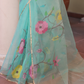 Handwoven Pure Jamdani Muslin Saree  |  Seafoam Teal