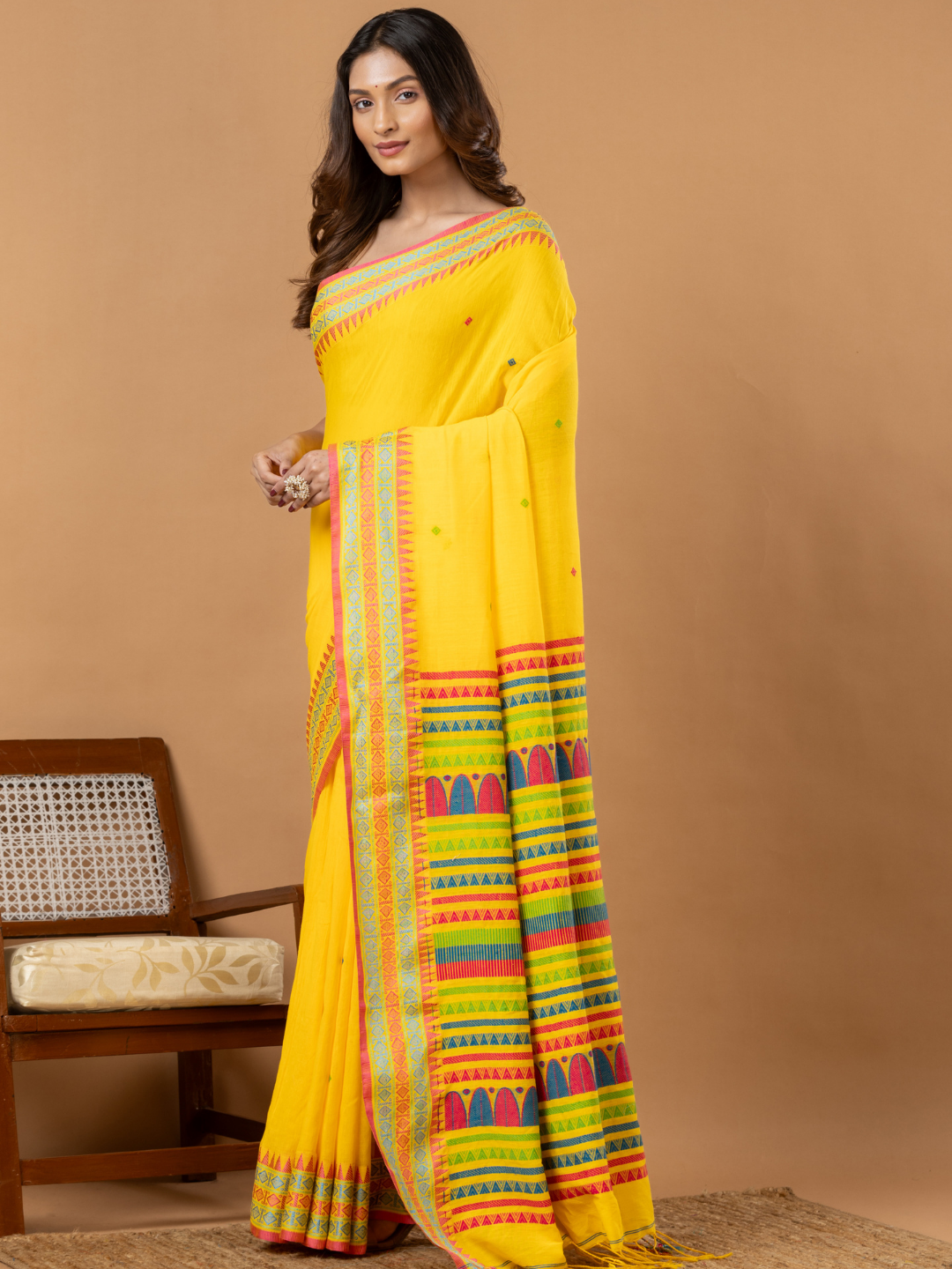 Pure Handloom Cotton Saree | Bright Yellow