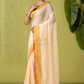 Pure Handloom Cotton Saree | White and Gold | Plain Body with Ribbon border