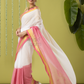 Pure Handloom Cotton Saree | White and Pink | Plain Body with Ribbon border