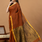 Pure Handloom Linen Saree | Rust Brown