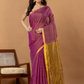 Pure Handloom Linen Saree | Deep Purple