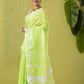 Pure Handloom Linen Saree | Lime Green