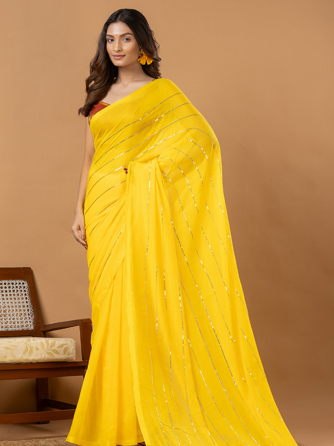 Pure Handloom Mul Cotton Saree | Bright Yellow