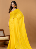 Pure Handloom Mul Cotton Saree | Bright Yellow