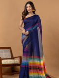 Pure Handloom Mul Cotton Saree | Deep Navy Blue