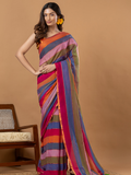Pure Handloom Mul Cotton Saree | Multicolour Stripes