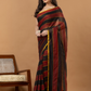 Pure Handloom Mul Cotton Saree | Black And Rust Stripes