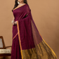 Pure Handloom Silk Tissue Linen Saree | Deep Wine
