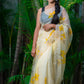 Cream Fruity Yellow Floral-Organza Hand-painted Saree-020