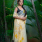 Cream Fruity Yellow Floral-Organza Hand-painted Saree-020