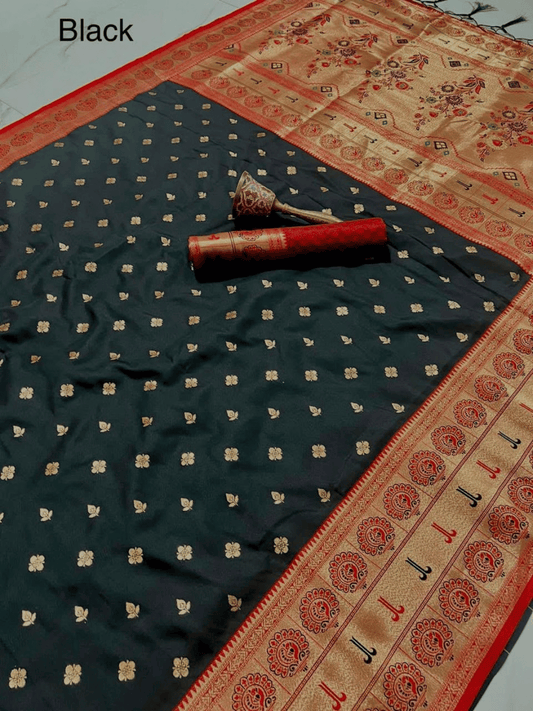 Traditional Paithani Semi Silk Saree | Black