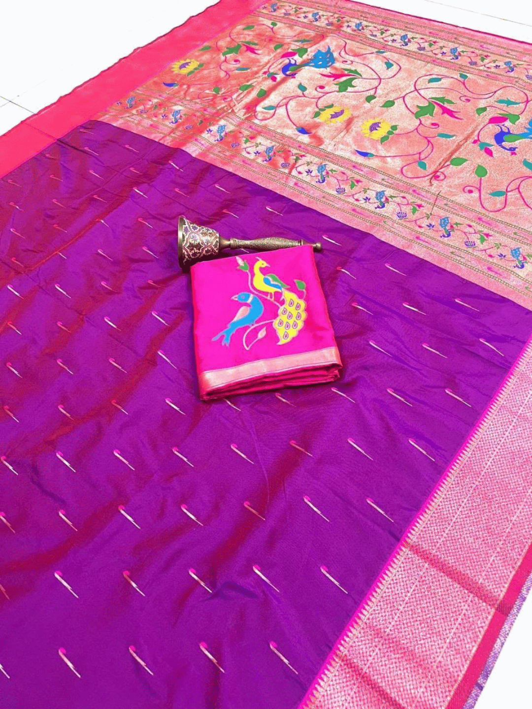 Traditional Paithani Semi Silk Saree | Purple
