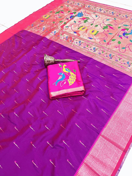 Traditional Paithani Semi Silk Saree | Purple