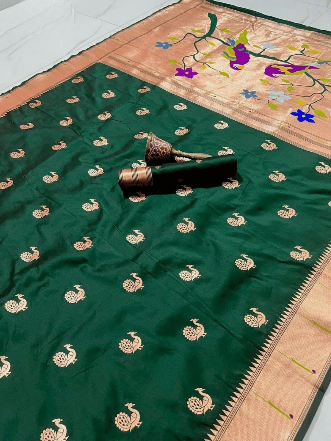 Traditional Paithani Semi Silk Saree | Green