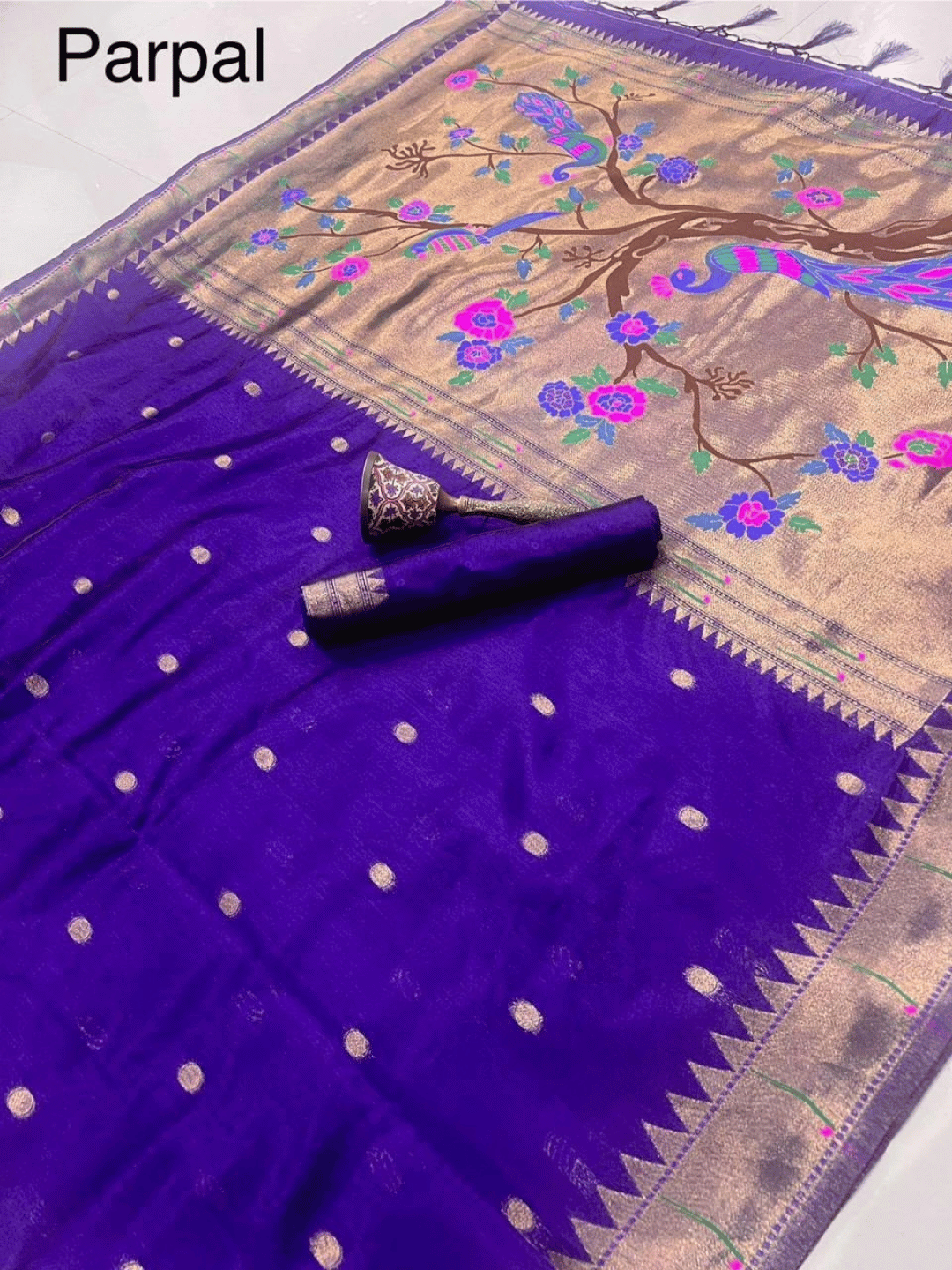 Traditional Paithani Semi Silk Saree | Purple