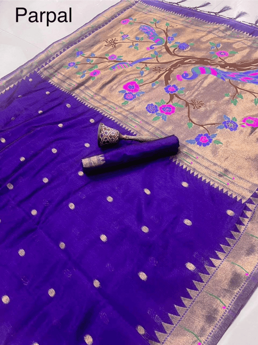 Traditional Paithani Semi Silk Saree | Purple