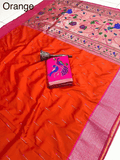Traditional Paithani Semi Silk Saree | Orange