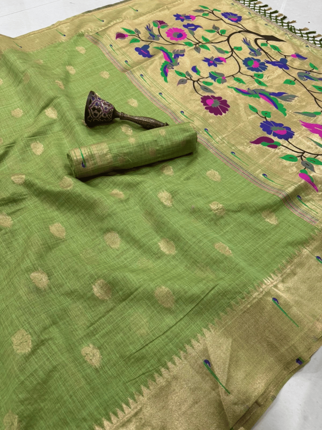 Traditional Paithani Semi Silk Saree | Green
