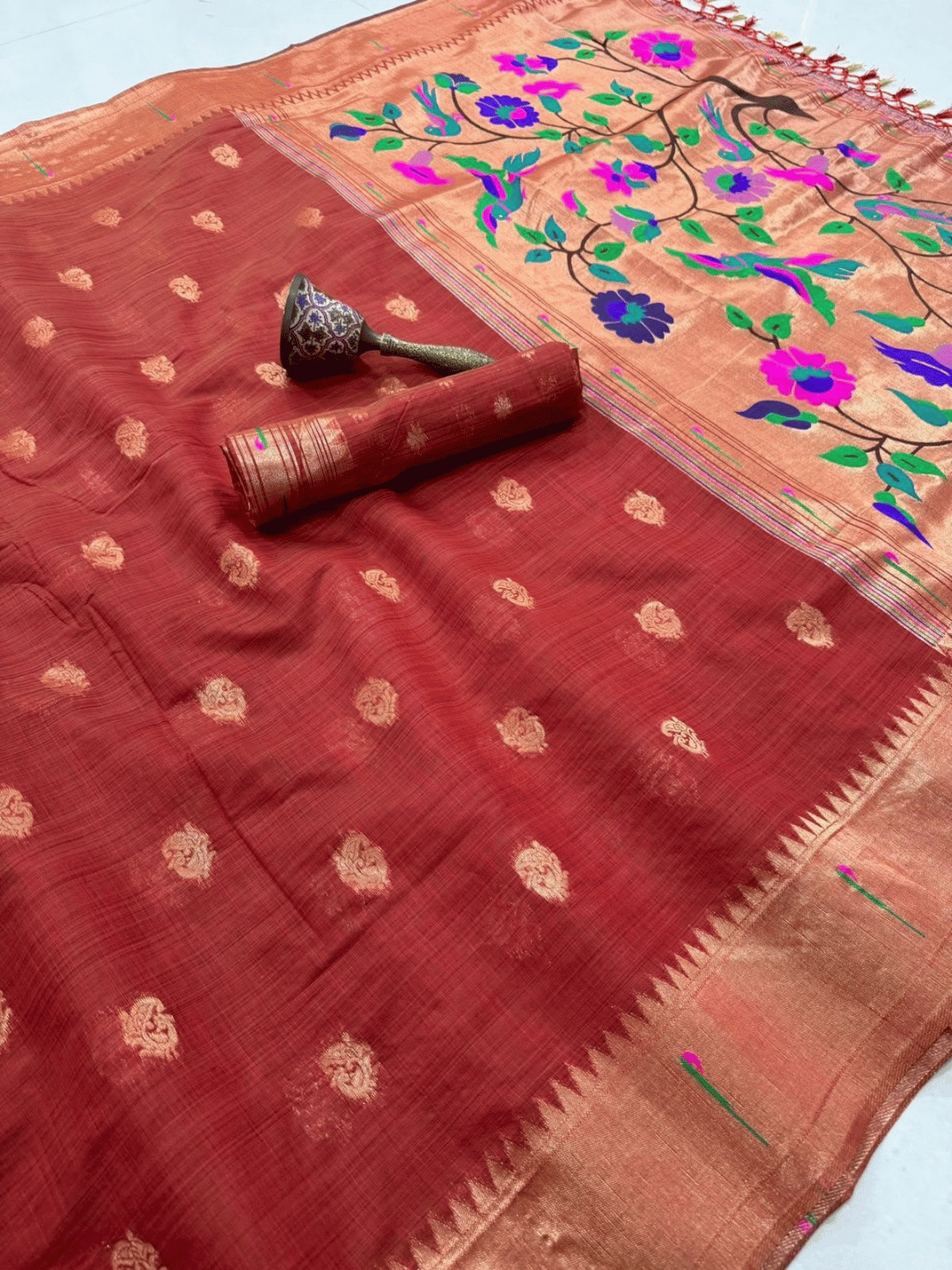 Traditional Paithani Semi Silk Saree | Brown