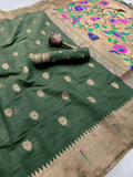 Traditional Paithani Semi Silk Saree | Green
