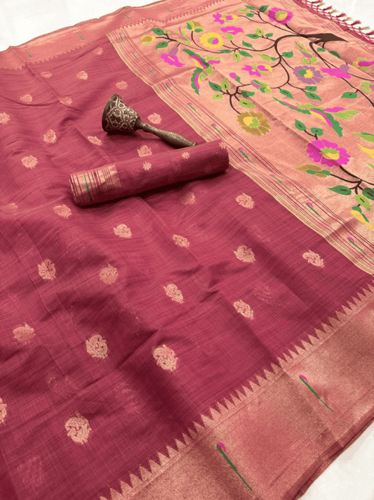 Traditional Paithani Semi Silk Saree | Red