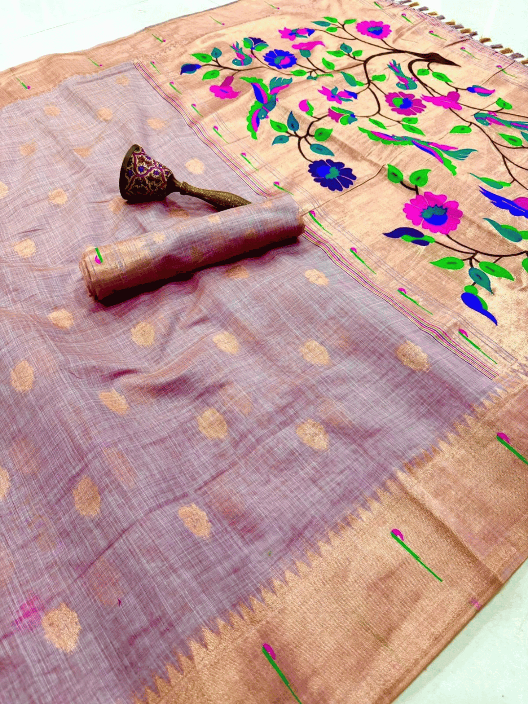 Traditional Paithani Semi Silk Saree | Purple