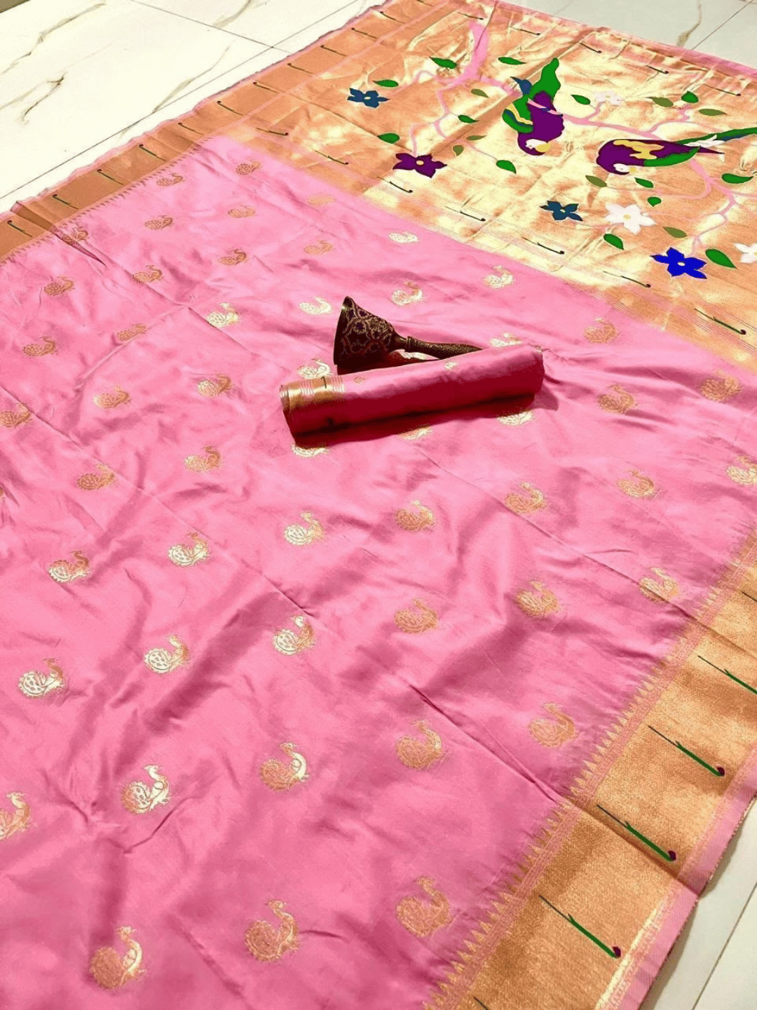 Traditional Paithani Semi Silk Saree | Pink
