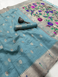 Traditional Paithani Semi Silk Saree | Blue