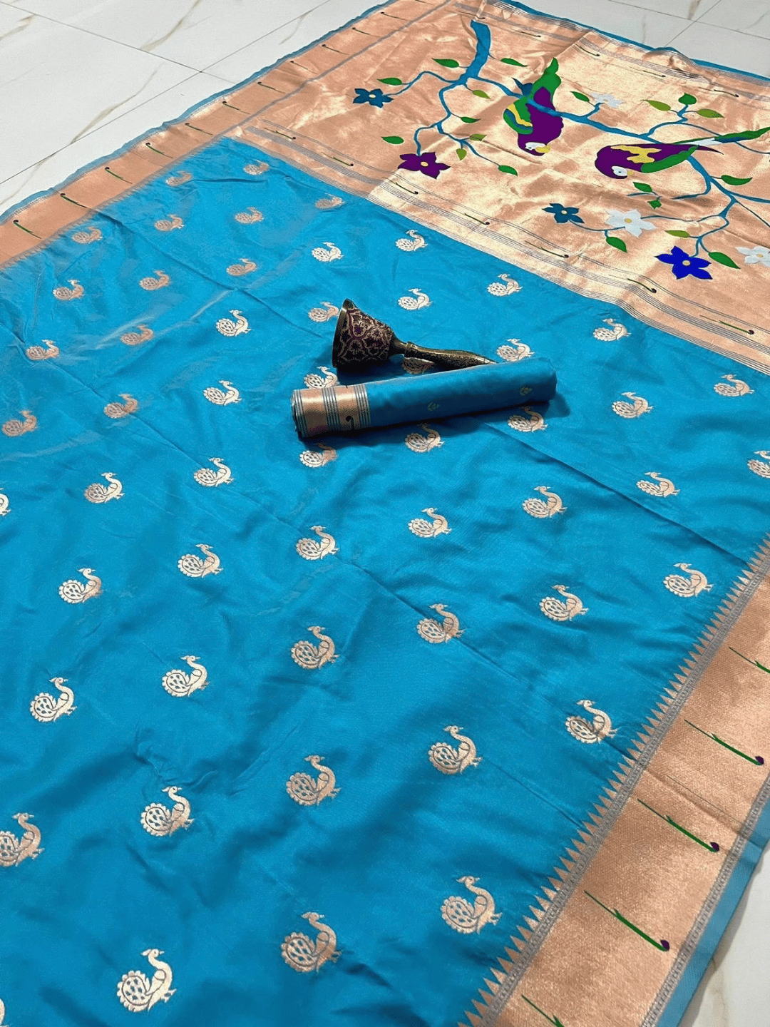 Traditional Paithani Semi Silk Saree | Blue
