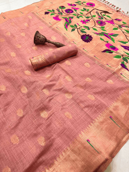 Traditional Paithani Semi Silk Saree | Pink