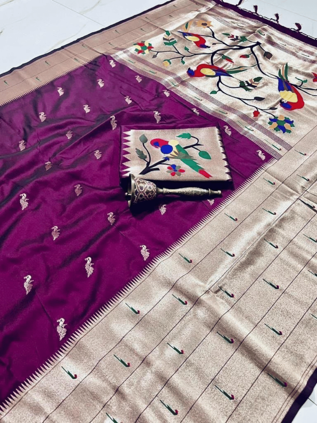 Traditional Paithani Semi Silk Saree | Purple