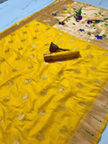 Traditional Paithani Semi Silk Saree | Yellow