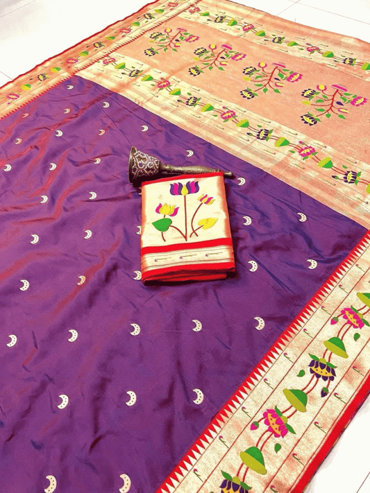 Traditional Paithani Semi Silk Saree | Purple