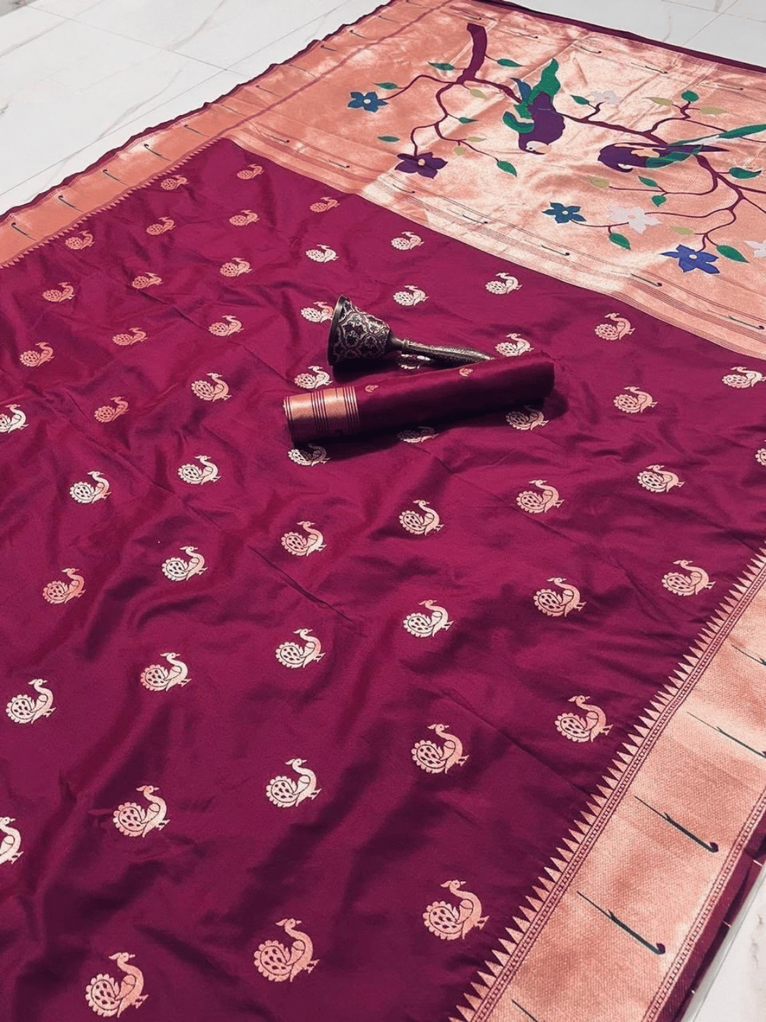 Traditional Paithani Semi Silk Saree | Red
