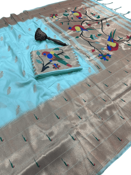 Traditional Paithani Semi Silk Saree | Blue