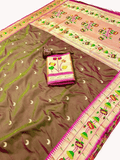 Traditional Paithani Semi Silk Saree | Brown