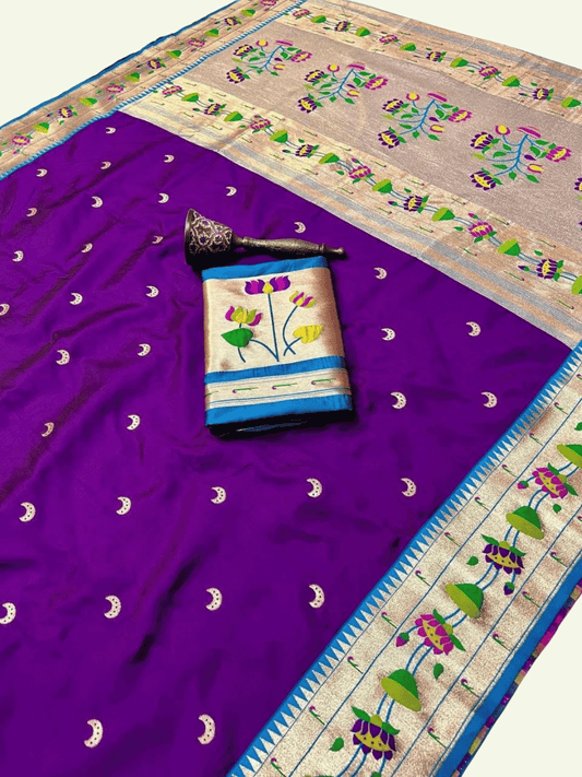 Traditional Paithani Semi Silk Saree | Purple