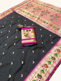 Traditional Paithani Semi Silk Saree | Gray