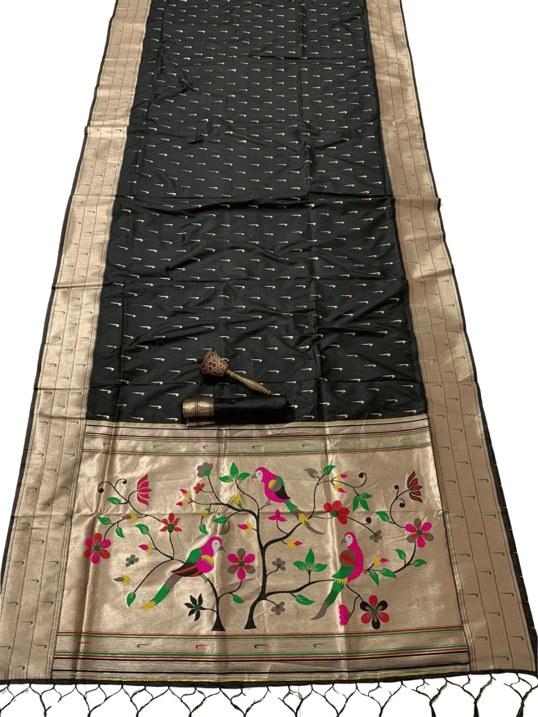 Traditional Paithani Semi Silk Saree | Black