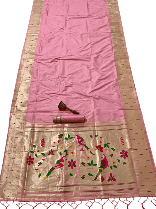 Traditional Paithani Semi Silk Saree | Pink