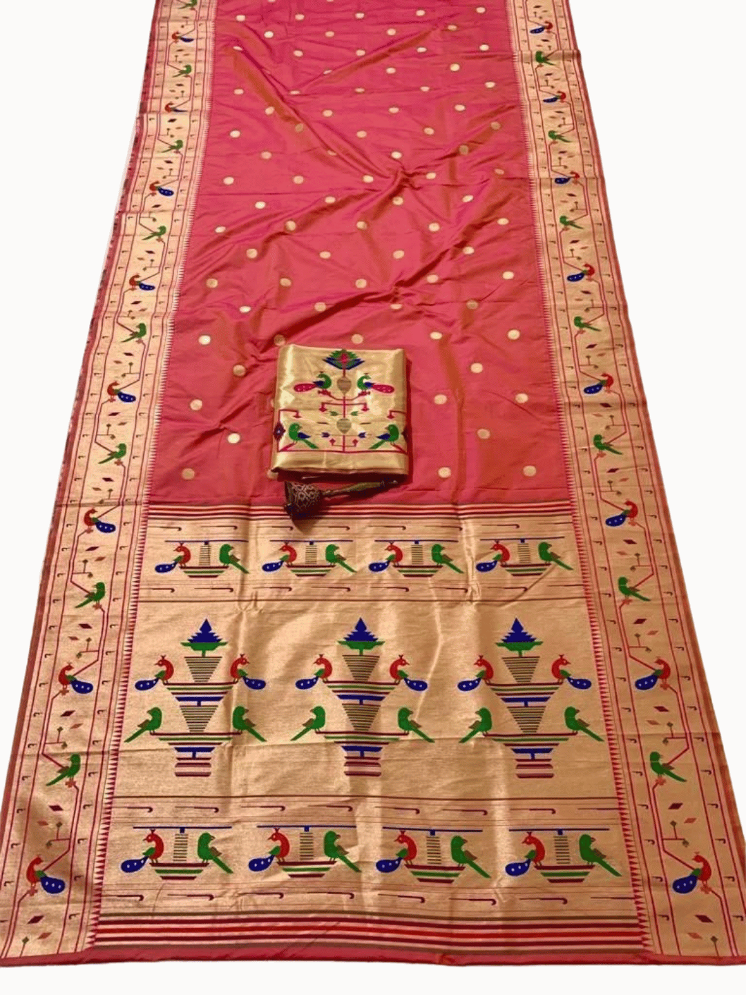 Traditional Paithani Semi Silk Saree | Orange