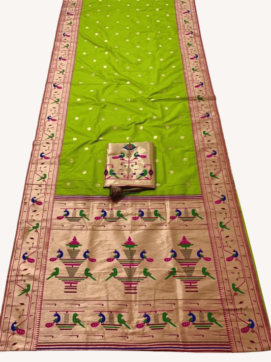 Traditional Paithani Semi Silk Saree | Green