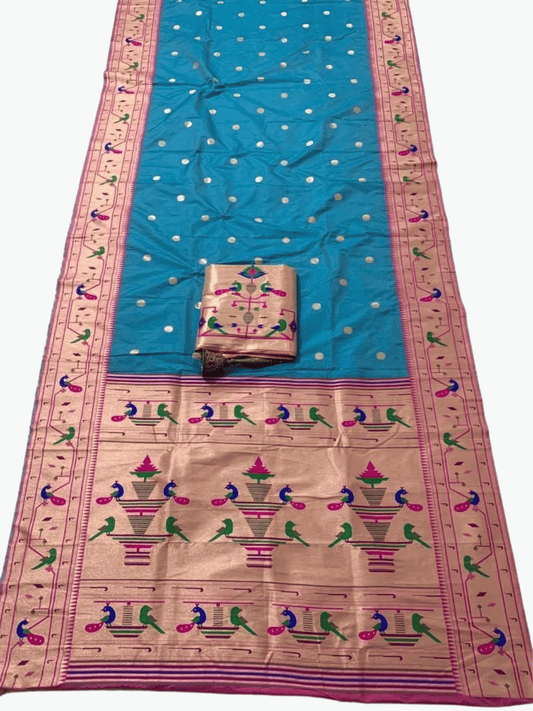 Traditional Paithani Semi Silk Saree | Blue